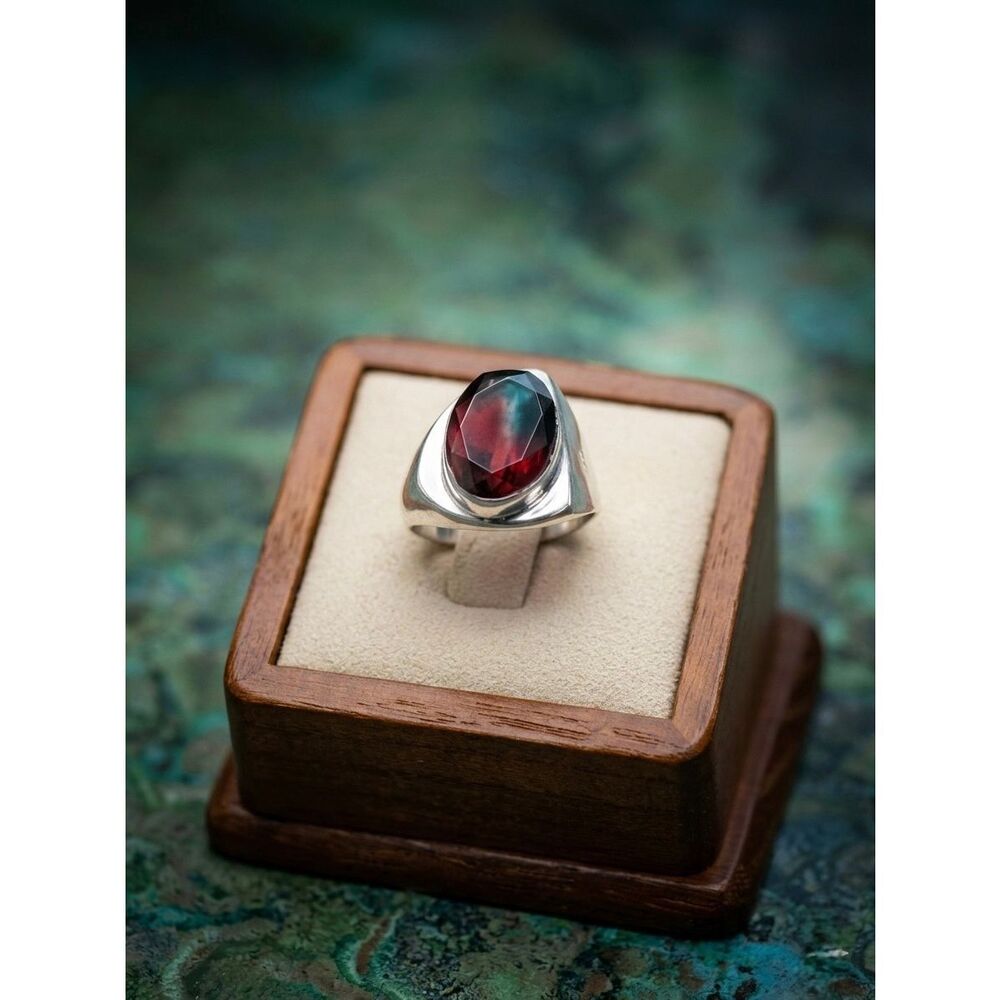 Mystic Topaz Oval Gemstone Silver Ring Rainbow Sparkle Boho Statement Jewelry